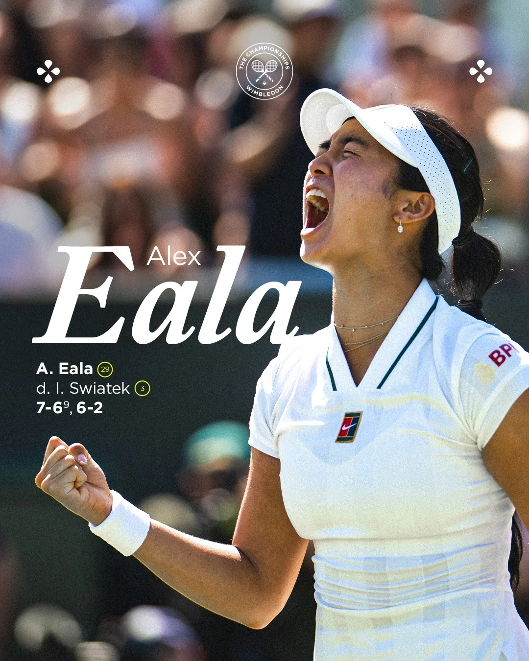 Эмоции Александры Эалы после победы над Игой Швёнтек. Фото: Wimbledon
