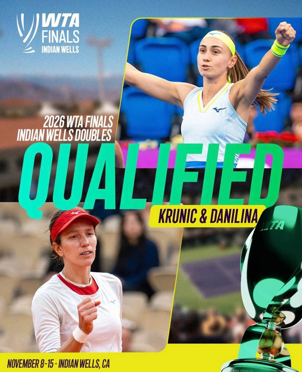Официальный постер WTA о квалификации Анны Данилиной и Александры Крунич на Итоговый турнир года