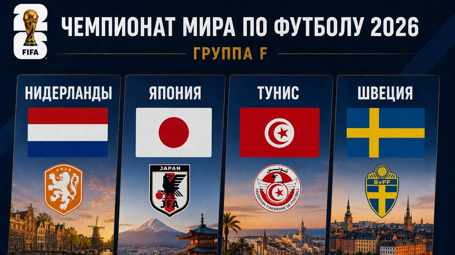 ГРУППА F: Нидерланды, Япония, Тунис, Швеция