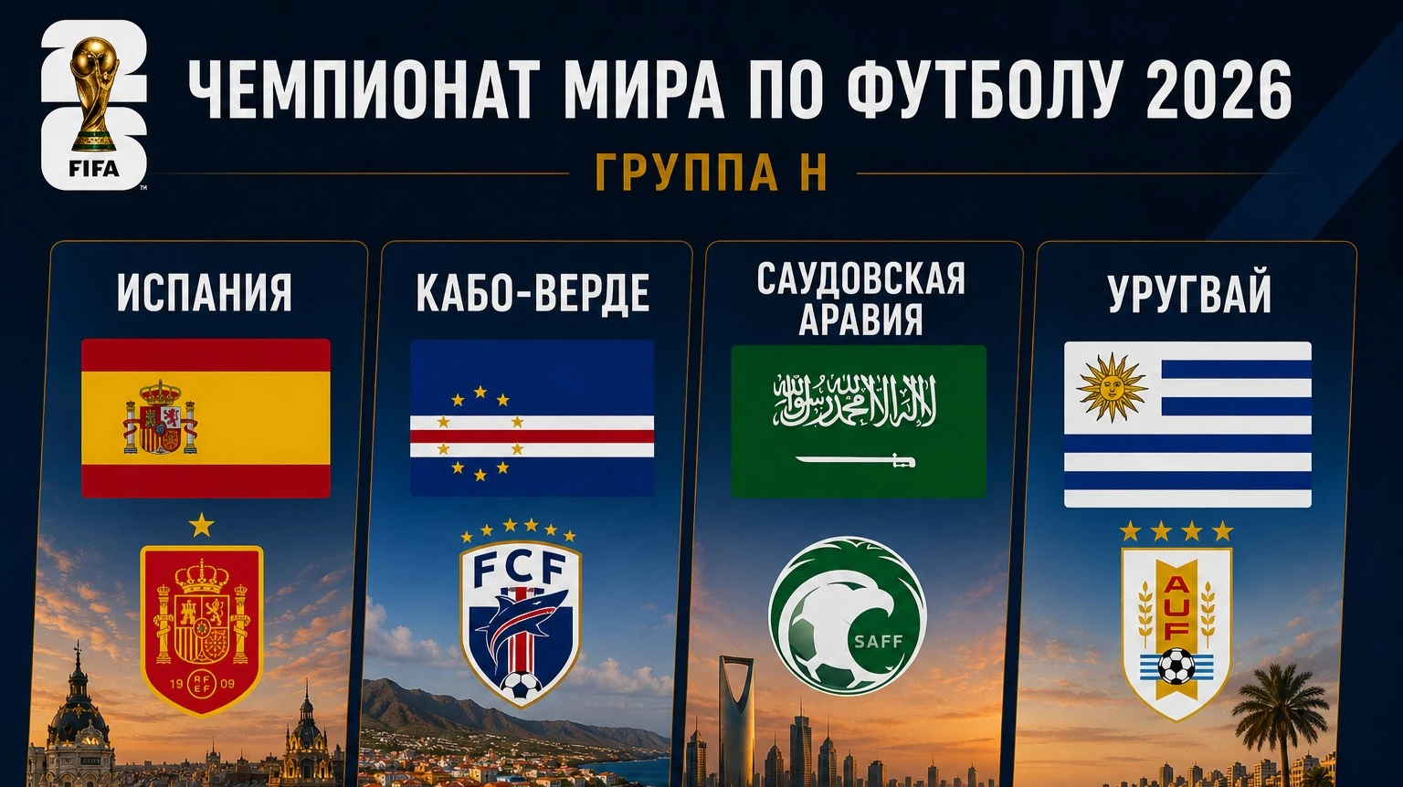 ГРУППА Н: Испания, Кабо-Верде, Саудовская Аравия, Уругвай