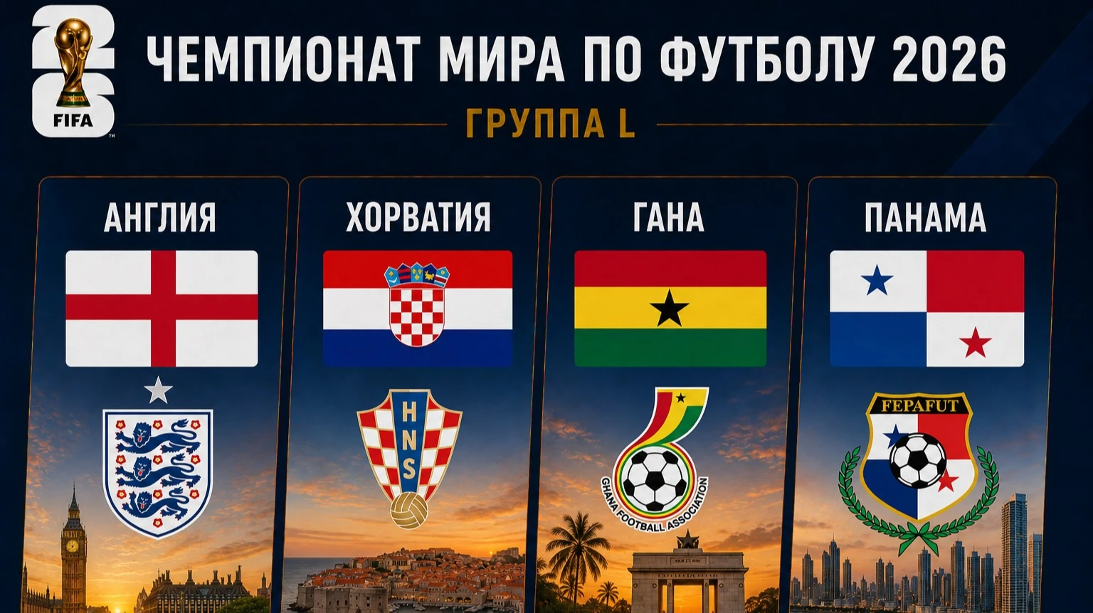 L-тобы: Англия, Хорватия, Гана, Панама